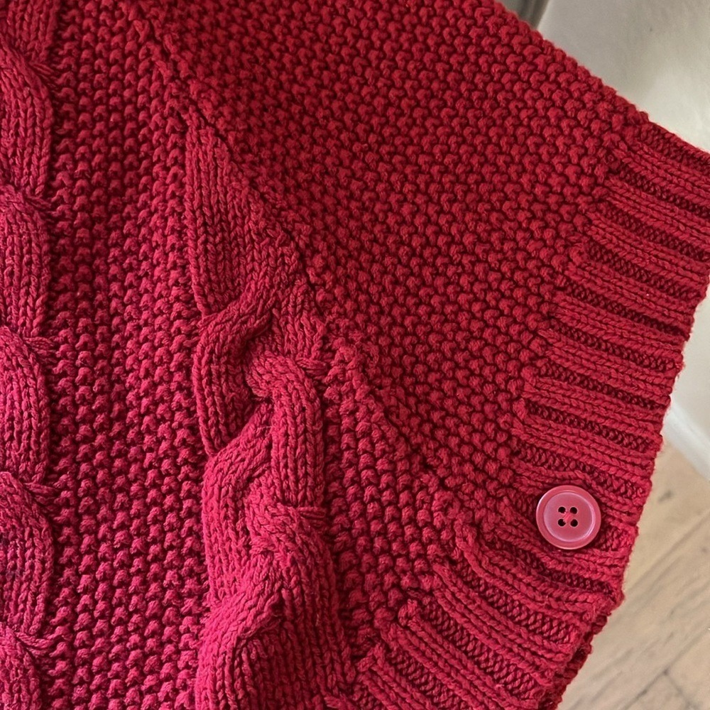 Carter's Girls Kids Red Cable Knit Poncho Turtleneck Button Side Cape Sweater - Picture 3 of 4
